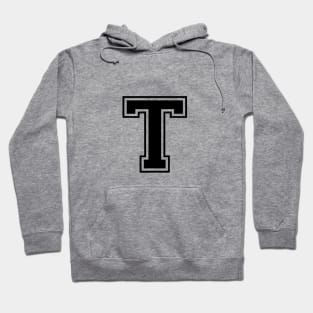 Initial Letter T - Varsity Style Design - Black text Hoodie